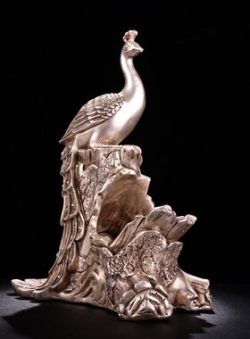 古玩收藏纯d铜白铜孔雀摆件家居玄关博古架桌面装饰工艺品铜凤凰