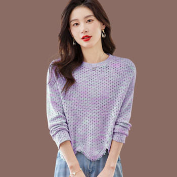 Round neck hollow wool sweater sweater sweater women's thin bottoming shirt 2024 spring new style cashmere sweater top short