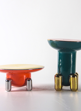 彩色电镀陶瓷简约现代轻s奢摆件样板间书房玄关装饰品托盘餐桌摆