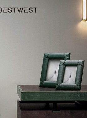 新品牛皮覆f皮欧式复古相框家居样板房高档软装饰品摆件