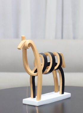 现代简约抽象树脂线条镂空马雕塑摆件书房办公室T电视柜家居装饰