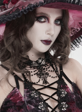 DEVIL FASHION恶魔时尚蝴蝶结流苏花边圆珠链哥特项链【AS273】