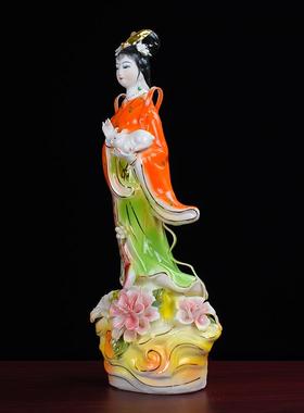 陶瓷嫦娥仙子神像飞天嫦娥奔月玉兔仙女佛像中式家用家居客厅摆件