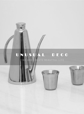 现代欧式轻奢银j色金属镜面水壶水杯托盘饰品客厅厨房样板间摆件