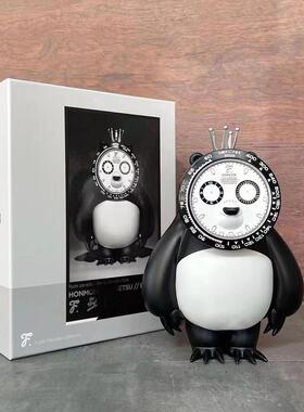 Fools愚者乐园熊猫钟表本物对决卡通钟表可爱黑白雕塑摆件迪通