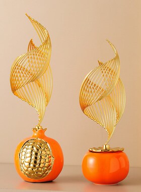 风生水起柿柿如意酒柜摆件轻奢高A档客厅入门玄关电视柜家居装饰