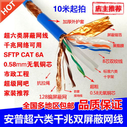 安普自讯超六类双屏蔽非屏蔽千兆网线室外纯无氧铜300米网线包邮 - 图1