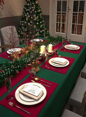 圣诞墨绿色餐垫防水高级感新年美式复古轻奢欧式餐布餐盘碗垫定制