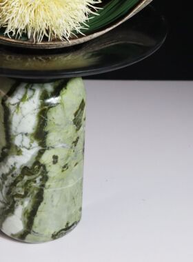 现代新中式天然大理石绿色喇叭花器盆景创意摆件桌面装饰品样板间