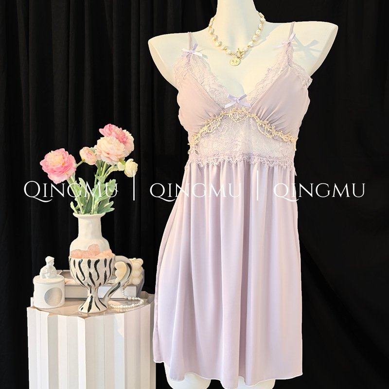 性感吊带睡裙睡袍两件套带胸垫蕾丝纯欲风女士家居服冰丝睡裙女夏,淘宝优惠券,粉丝福利购,淘宝优惠卷