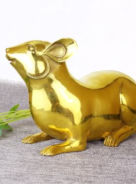 纯铜老鼠摆件十二生肖鼠黄铜招财鼠可爱光面鼠U客厅家居装饰品