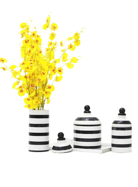 北欧家居现代大理石条纹r插花器样板房客厅餐桌黑白直身花瓶储物