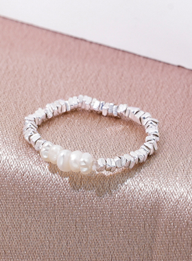 天然淡水珍珠银材情侣戒指