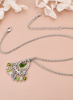 朗同新中式国风复古风民族风古风旗袍汉服高级感项链白金色毛衣链