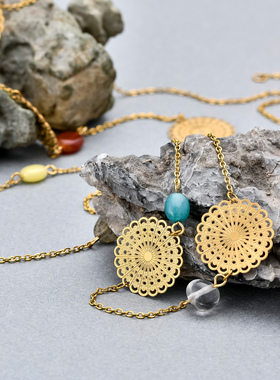 朗同天然石复古时尚气质欧美风项链简约嘻哈潮流时尚法式风毛衣链