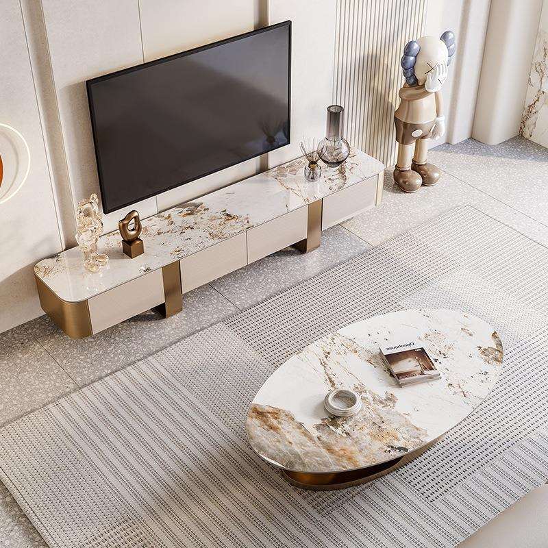 意式极简高端客厅家用圆茶几电视柜组合现代简约轻奢大小户型家具 - 图1