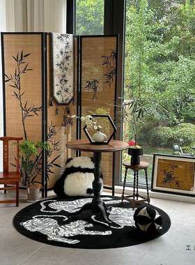 宋代美学新中式屏风竹子茶室隔断竹编客厅围挡国风竹影折叠实木