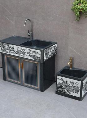 天然大理石头户外洗衣池一体柜洗手台盆阳台家用庭院石材洗菜水槽