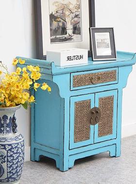 新中式实木玄关柜仿古新款玄关架复古做旧隔断装饰柜储物收纳柜