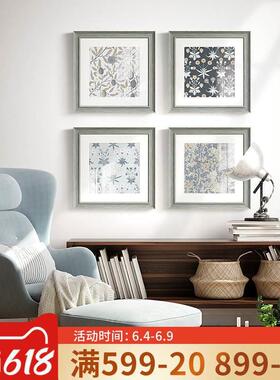 梦闲事简美复古小尺寸清新花卉玄关装饰画美式蓝色壁画墙面挂画