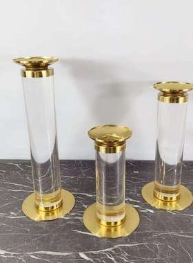 现代简约透明水晶玻璃金属烛台摆件样板房售楼餐厅餐桌处软装饰品
