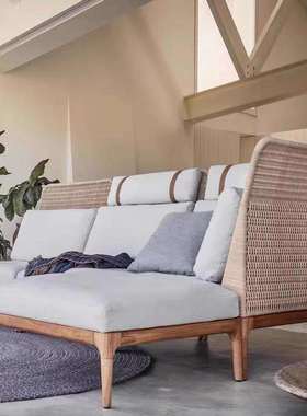 户外藤编沙发庭院柚木家具样板房售楼部设计师藤椅沙发露台sofa椅