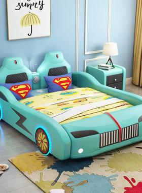 儿童汽车床男孩.m创意实木卡通带护栏多功能单人床带储物跑车床