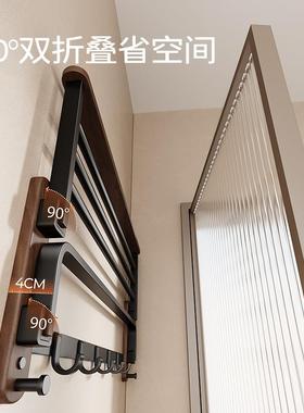 木质毛巾架简约现代免打孔家用卫生间壁挂式置物架浴室一体浴巾架