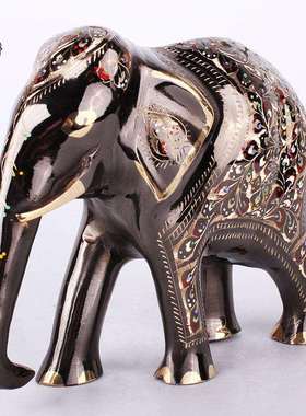 巴基斯坦铜器精雕彩点大象摆设手工艺术恩爱对象家居婚房风水大象