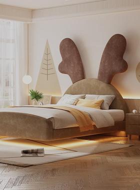 儿童床男孩女孩悬浮床现代简约1米5实木单人床小鹿温馨奶