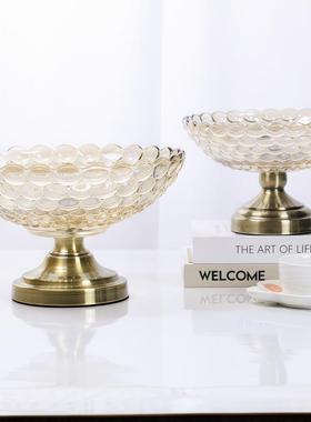 新款欧式轻奢玻璃果斗摆件家用大容量客厅待客高脚水果盆工厂直销