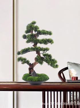 真迎客松摆件松树盆景美人松新中式客厅室内假花摆设大型花艺
