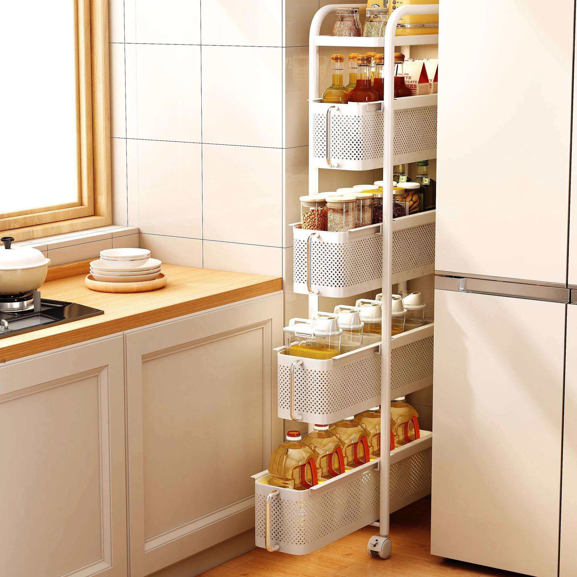 厨房夹缝置物架冰箱侧面抽拉小推车可移动卫生间窄缝隙落地收纳柜,淘宝优惠券,粉丝福利购,淘宝优惠卷