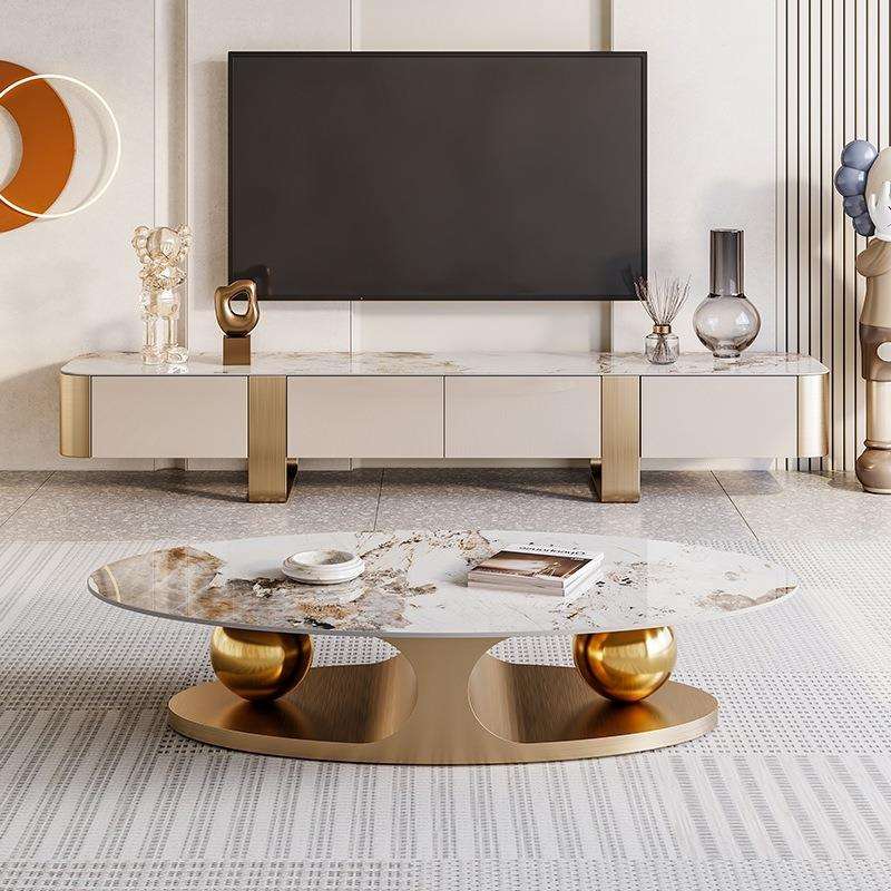 意式极简高端客厅家用圆茶几电视柜组合现代简约轻奢大小户型家具 - 图2