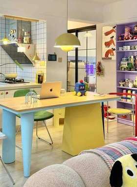 北欧多巴胺长方形餐桌实木洽谈桌客厅简约书桌家用小户型吃饭桌