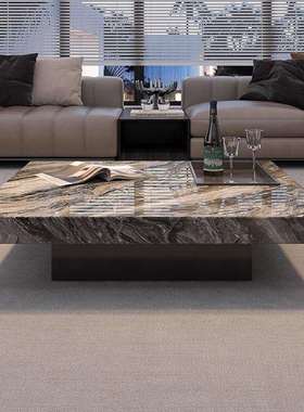 天然威尼斯棕奢石茶几客厅家用大理石意式轻奢2025新款正方形
