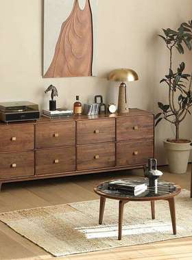 北美黑胡桃木全实木六斗柜边柜轻奢抽屉式收纳客厅斗柜置物储物柜