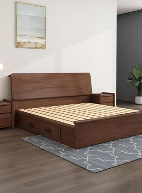 全实木床北欧主卧收纳储物床现代简约橡木双人床原木经济型单人床