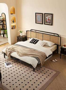 藤编实木床现代简约白蜡木1.5米1.8大床北欧大户型卧室双人床民宿