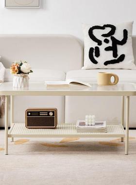 奶油风客厅玻璃茶几小户型家用现代简约茶桌出租屋方形一体小茶台
