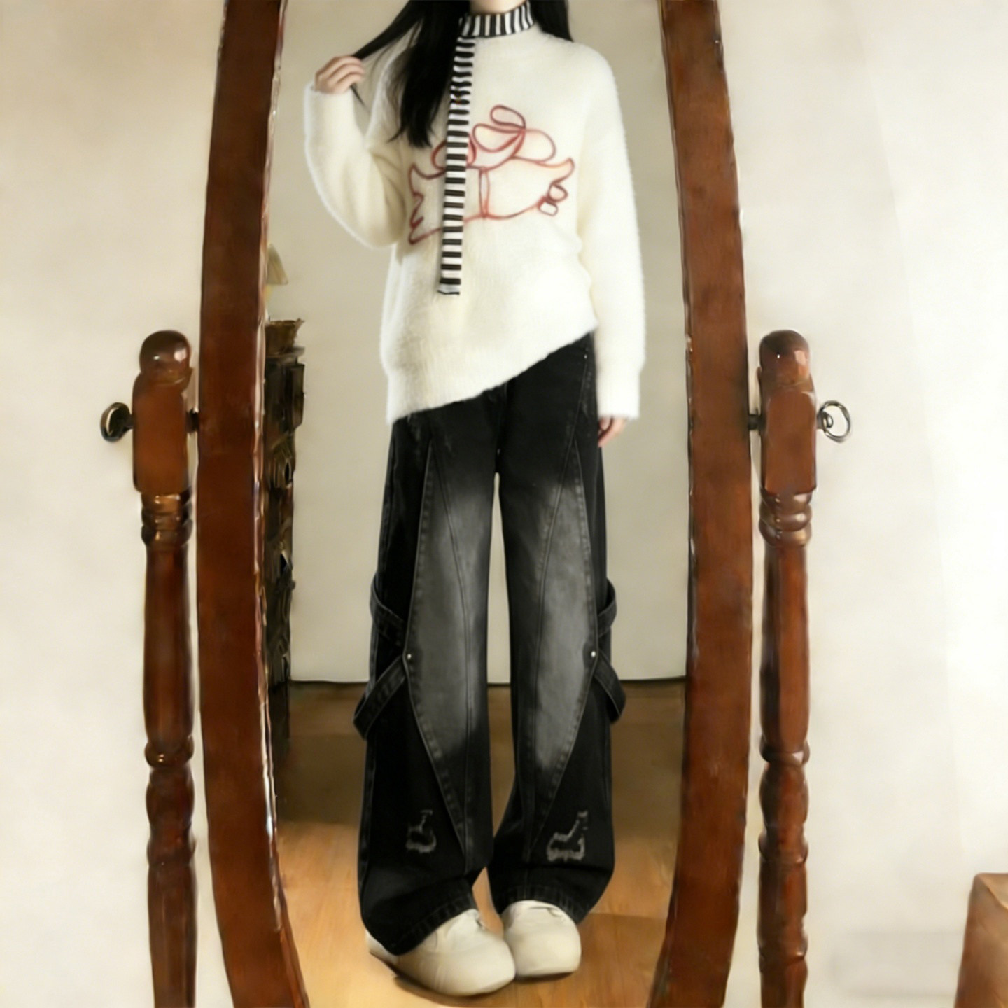 300斤大码女装胖mm美式工装风黑色阔腿牛仔裤女高腰显瘦拖地裤潮,淘宝优惠券,粉丝福利购,淘宝优惠卷