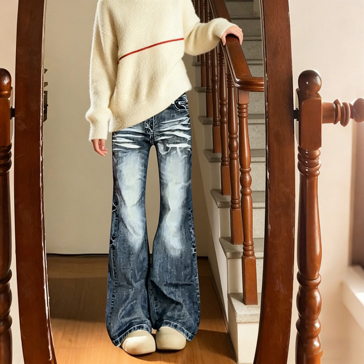 300斤大码女装胖mm复古水洗微喇牛仔裤女高腰显瘦百搭拖地阔腿裤,淘宝优惠券,粉丝福利购,淘宝优惠卷