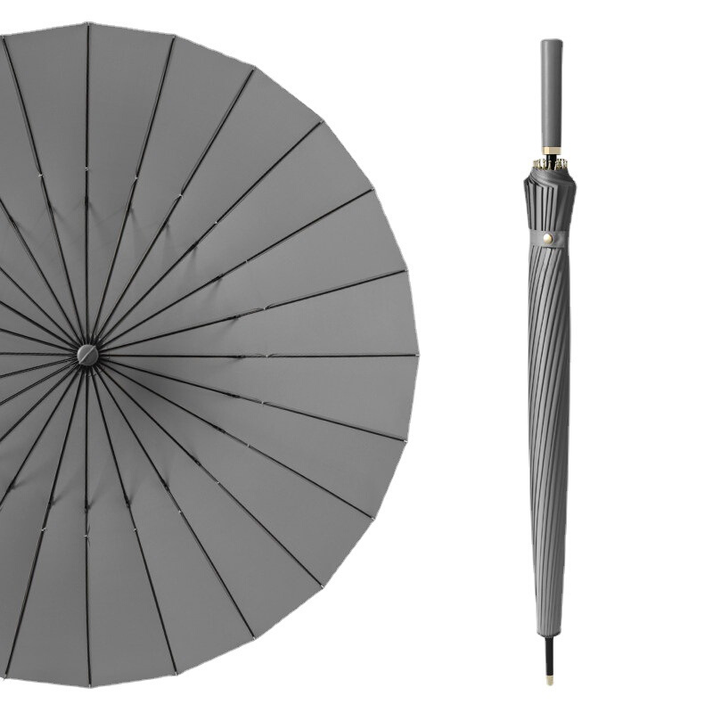 24骨自动114cm加固加大抗风纤维骨长柄直杆纯色双人商务雨伞广告 - 图3