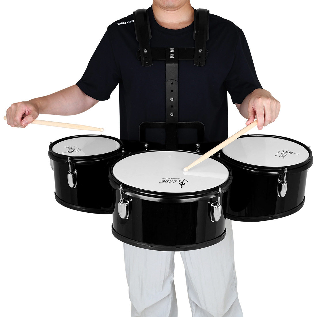 SLADE三联鼓带背架调节行进鼓多联鼓多音鼓黑色小军鼓天巴鼓3连鼓 - 图0