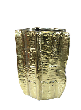 现代陶瓷金色花瓶摆件北欧客厅多棱纯白色插花创T意家居电视柜花