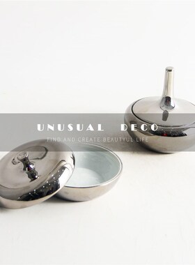 现代极简轻奢银色陶n瓷糖果装饰罐客厅厨房电视柜装饰品样板间摆