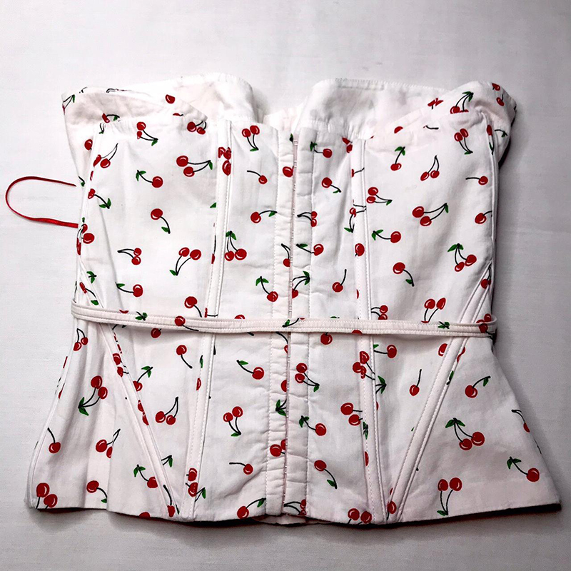 Cherry print lace-up wrap camisole vest樱桃印花 系带裹胸背心 - 图2