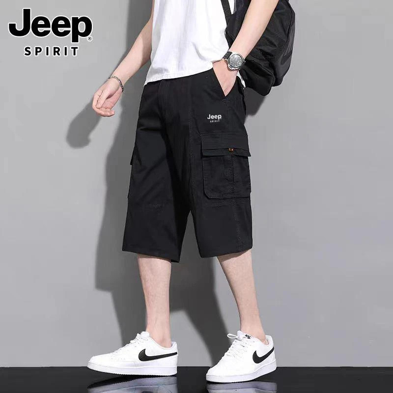 吉普JEEP工装七分裤男夏季薄款2025新款纯棉宽松休闲运动过膝短裤,淘宝优惠券,粉丝福利购,淘宝优惠卷