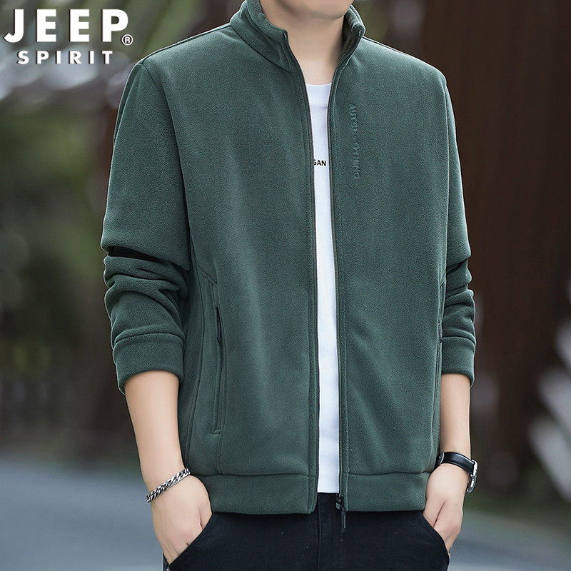 吉普JEEP夹克男秋冬新款抓绒衣外套男士立领纯色奥粒绒保暖外套,淘宝优惠券,粉丝福利购,淘宝优惠卷