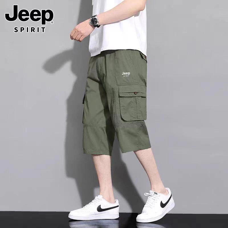 吉普JEEP工装七分裤男夏季薄款2025新款纯棉宽松休闲运动过膝短裤,淘宝优惠券,粉丝福利购,淘宝优惠卷